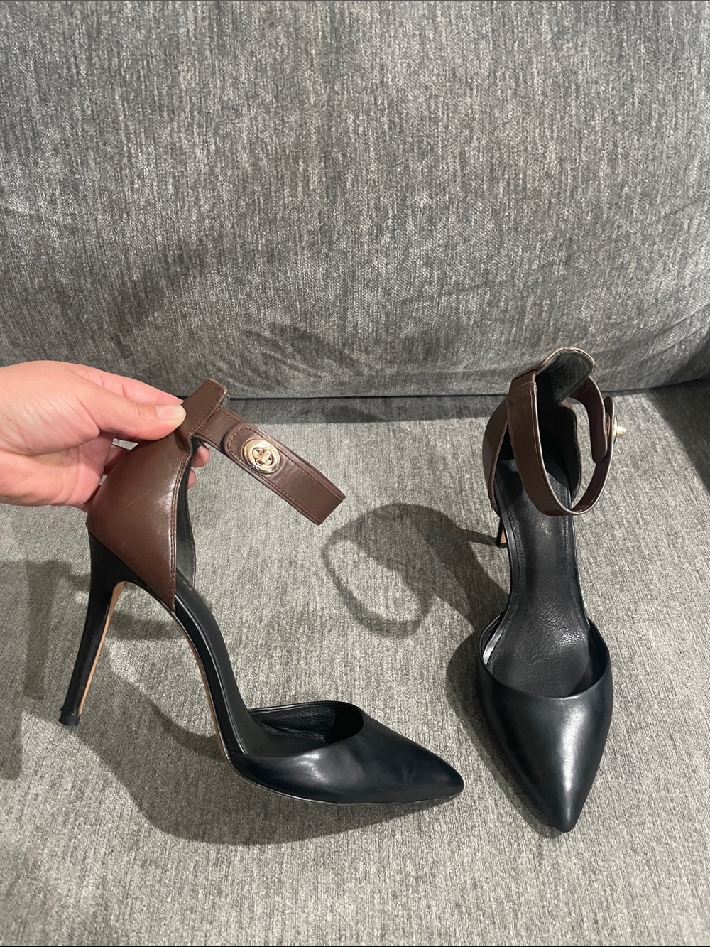 Coach Housten Two Tone Brown/Black Leather Women's Ankle Strap Heels Size 9.5